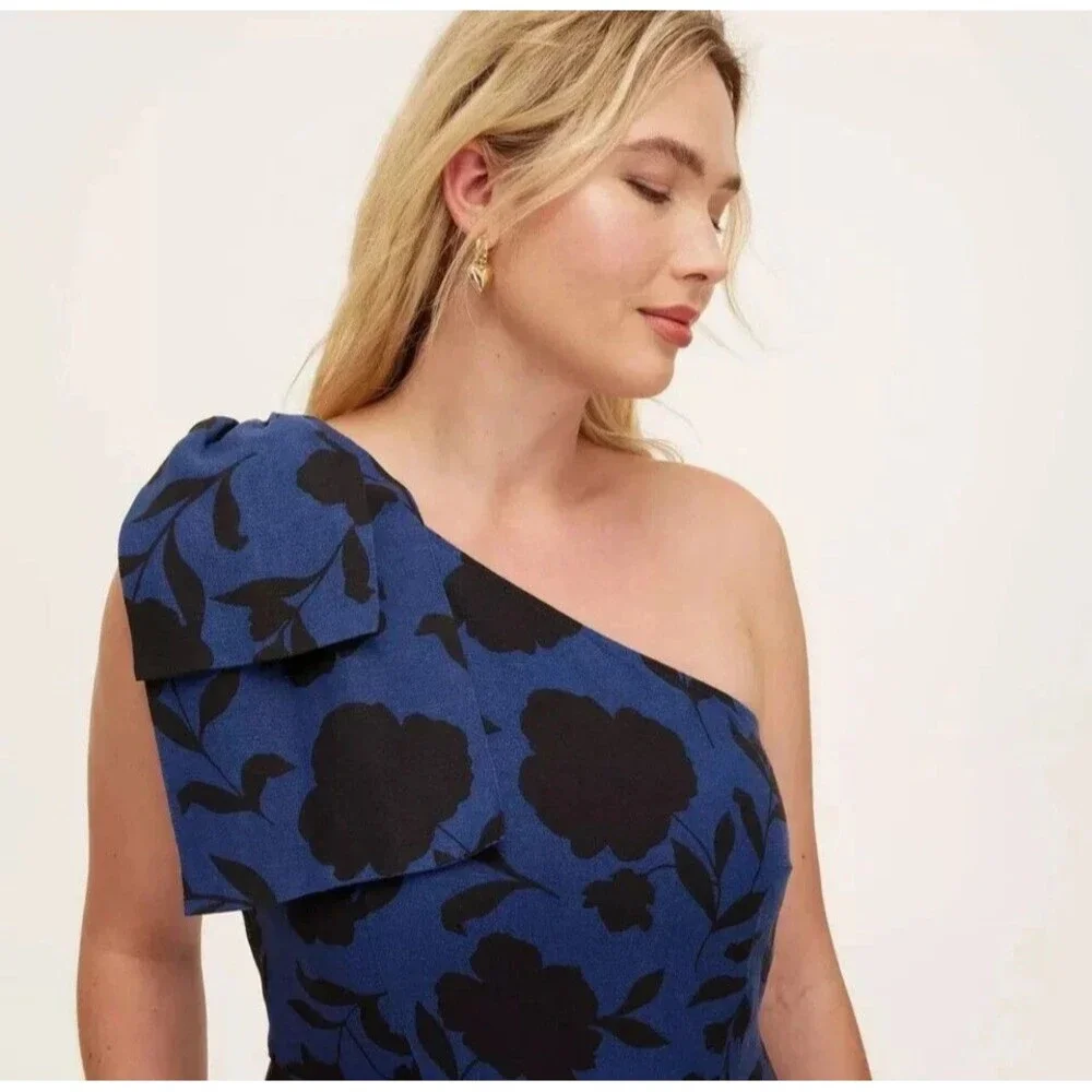 NWT~ Kate Spade sz 6 Classic Rose Floral Navy Blk Jumpsuit one shoulder bow